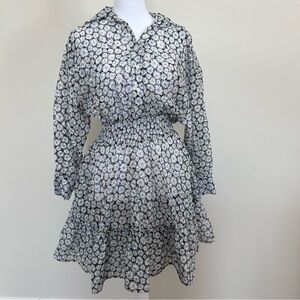 Maje Daisy Print Flower Print Dress Navy and White